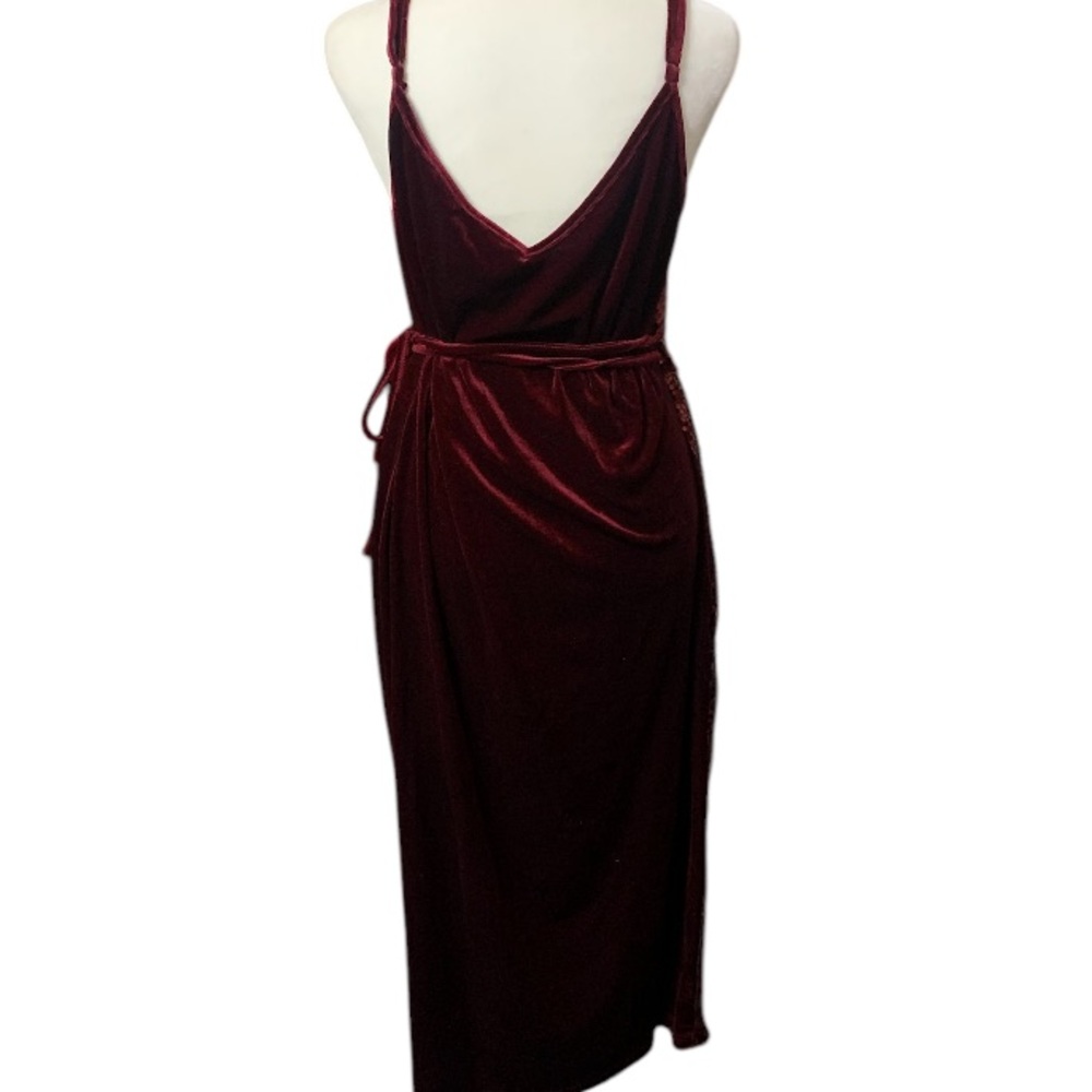 Elegant Sequins & Velvet Cami Wrap Midi Dress - Picture 4 of 6